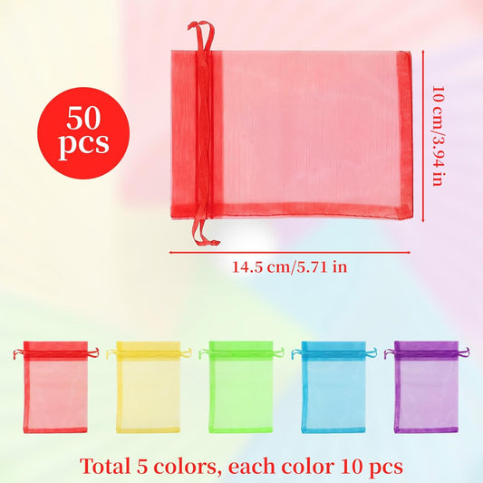 Fampery 50Pcs Premium Organza Bags Bulk - 5 Colors Drawstring Wedding Favor Bag - 4x6inch Jewelry Gift Bags V1258-DP02-A-465