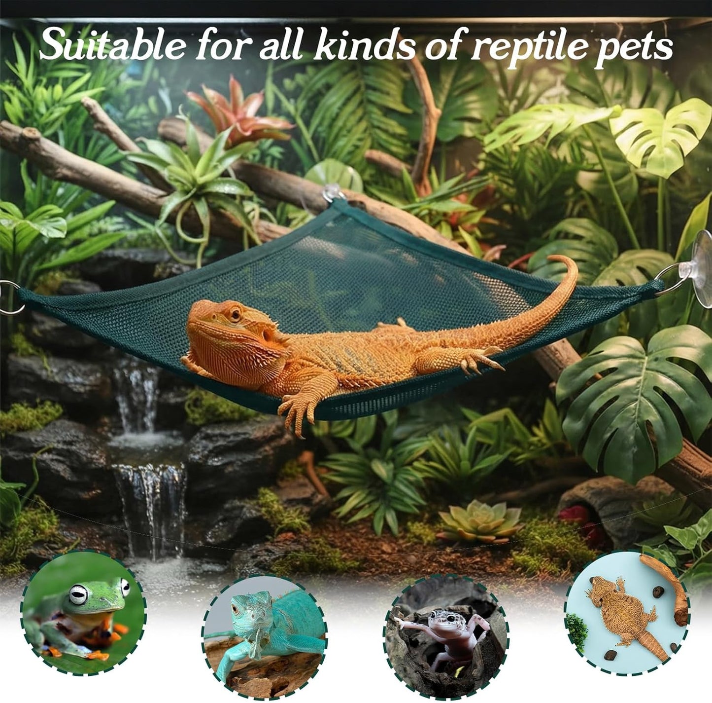 2Pcs Reptile Hammock - Breathable Mesh Bearded Dragon Hammock Lizard Tank Accessories Triangle Geckos V1258-DP02-A-485