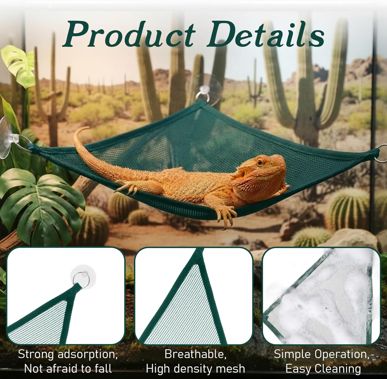 2Pcs Reptile Hammock - Breathable Mesh Bearded Dragon Hammock Lizard Tank Accessories Triangle Geckos V1258-DP02-A-485