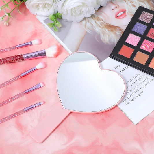 Heart Shaped Small Handheld Mirror,Handheld Eyelash Mirror Cosmetic Hand Mirrors with Handle for Portable V1258-DP02-A-486