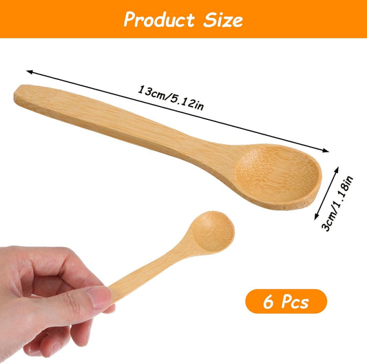6PCS Bamboo Spoons, Mini Wooden Spoons 5.12 Inch, Multi-purpose Small Teaspoons for Condiments Spices Honey V1258-DP02-A-489