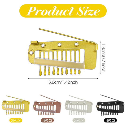 12Pcs Chunni Clips with Safety Pins, Dupatta Clips, 10-Teeth Hair Extension Snap Clip to Secure Setting Clip V1258-DP02-A-490