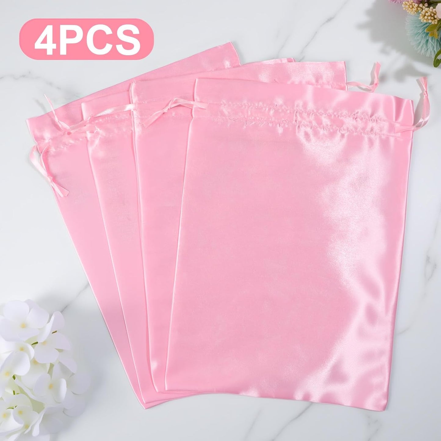 4Pcs Wig Bags with Satin Drawstring,Pink Wig Bags Storage for Wigs Extension Bundle V1258-DP02-A-491