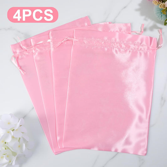 4Pcs Wig Bags with Satin Drawstring,Pink Wig Bags Storage for Wigs Extension Bundle V1258-DP02-A-491