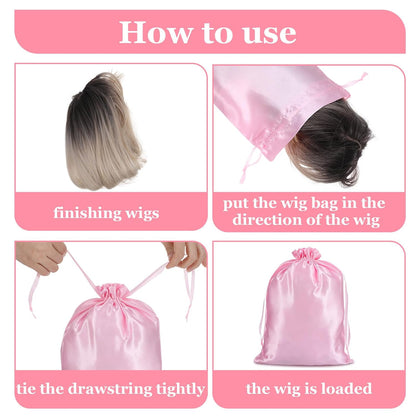 4Pcs Wig Bags with Satin Drawstring,Pink Wig Bags Storage for Wigs Extension Bundle V1258-DP02-A-491