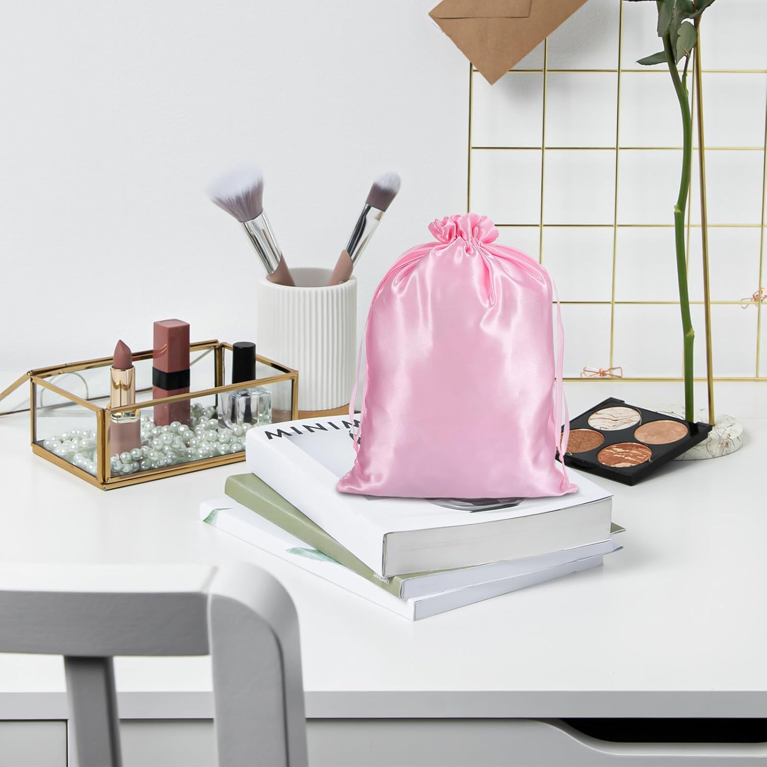 4Pcs Wig Bags with Satin Drawstring,Pink Wig Bags Storage for Wigs Extension Bundle V1258-DP02-A-491