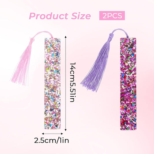 2Pcs Funny Bookmarks,Glittering Book Marks for Reading,Elegant Bookmark for Women with Tassels Book Lovers V1258-DP02-A-492