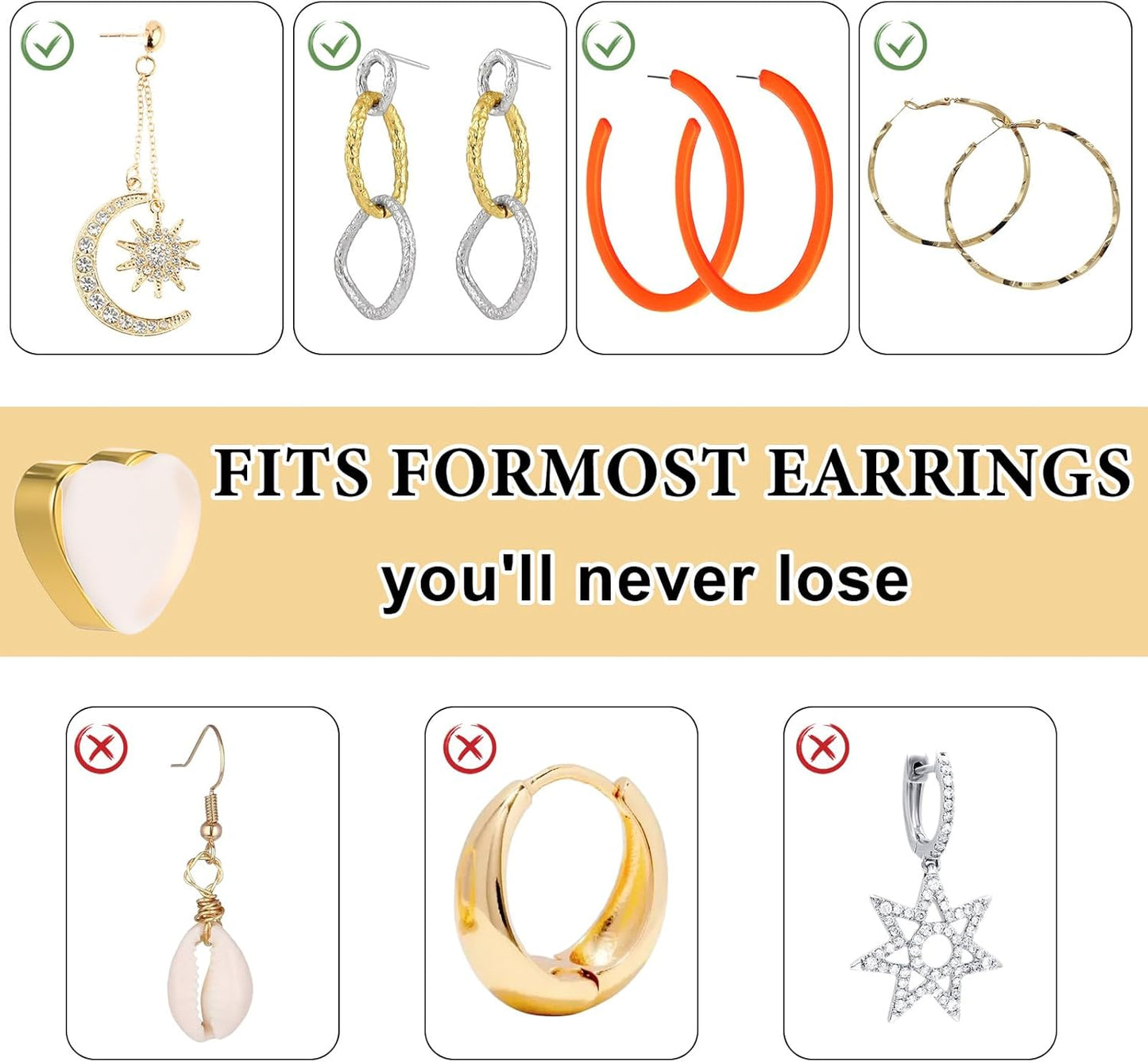 12 Pcs Silicone Flat Earring Backs for Studs, Clear Comfort Design, Earring Backs Replacements for Heavy V1258-DP02-A-494