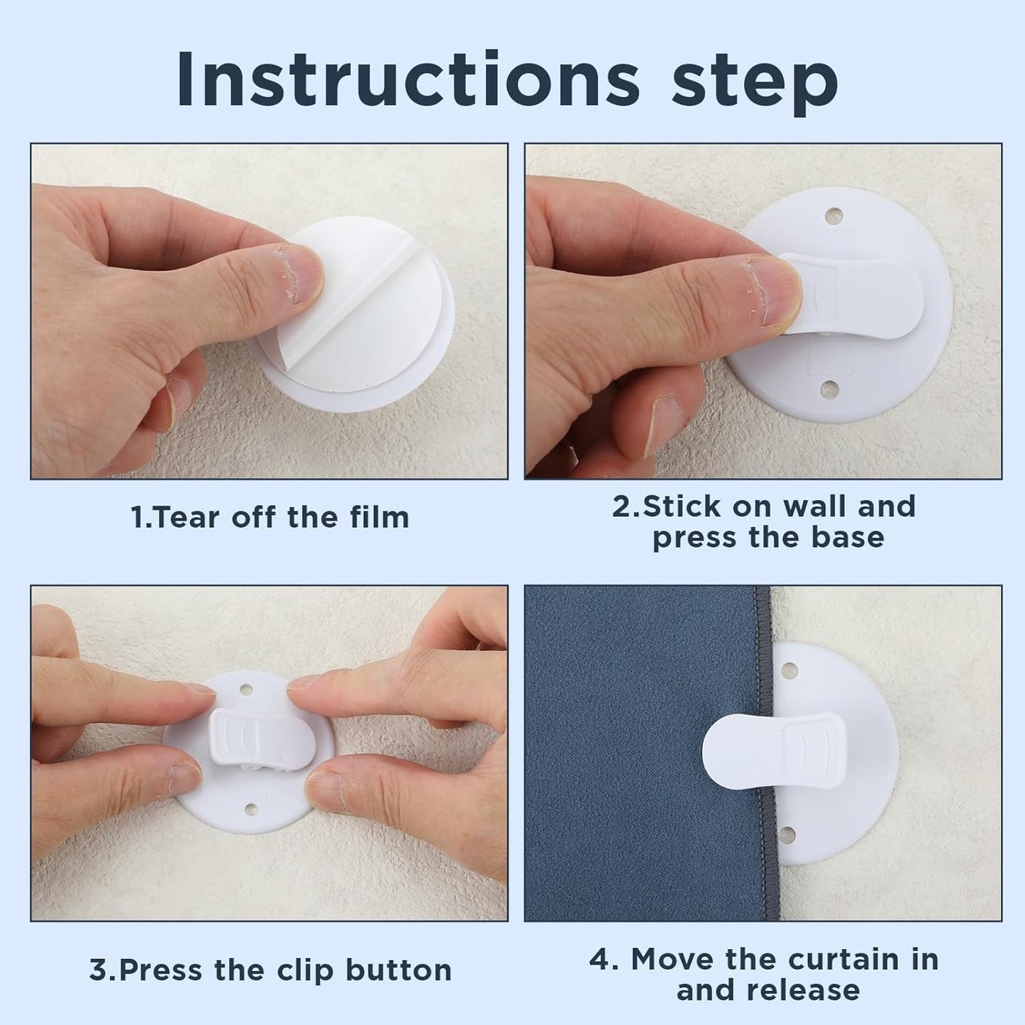 4Pcs Shower Curtain Clips to Wall, Self Stick Shower Clips for Curtain Closer for Avoid Water Splashing V1258-DP02-A-500