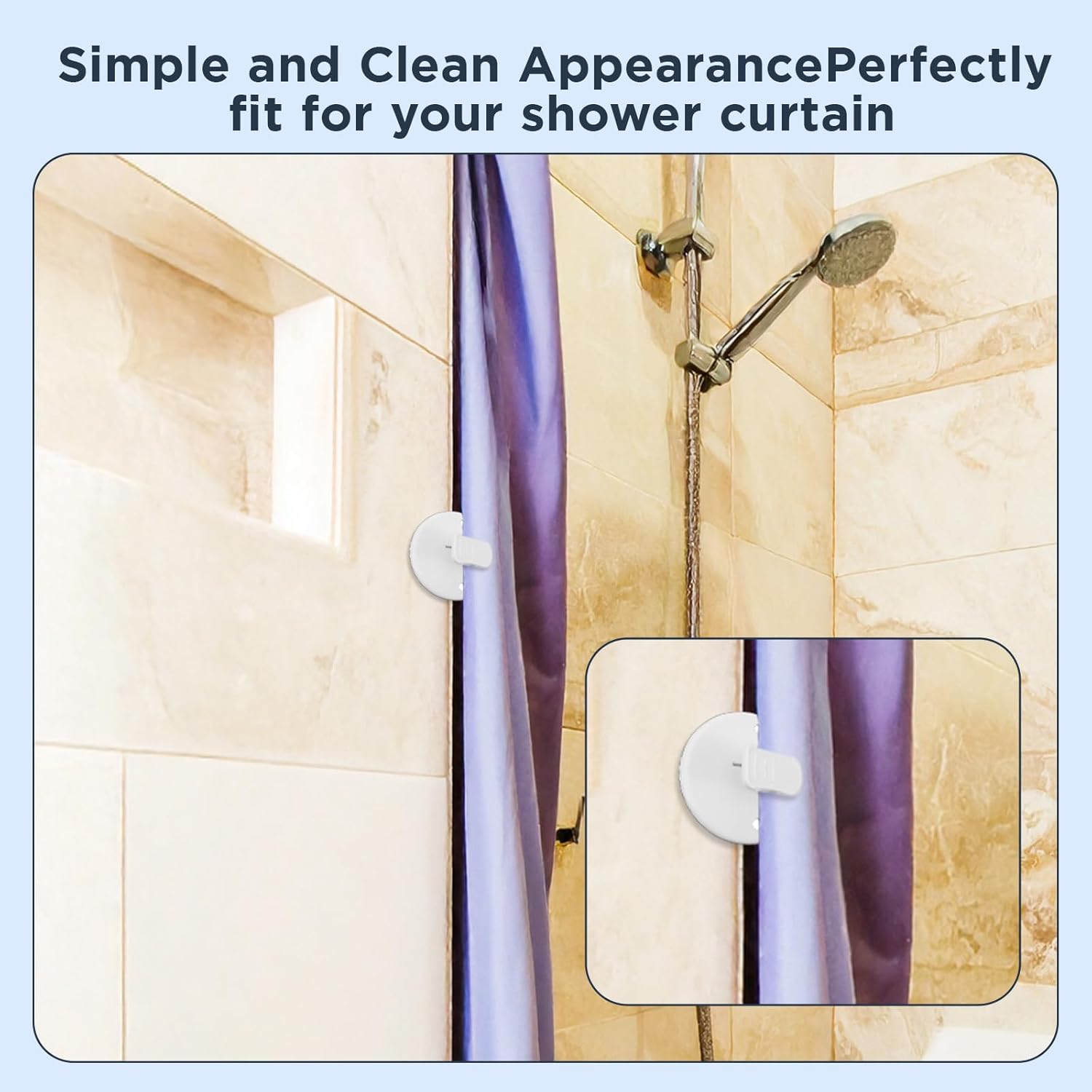 4Pcs Shower Curtain Clips to Wall, Self Stick Shower Clips for Curtain Closer for Avoid Water Splashing V1258-DP02-A-500