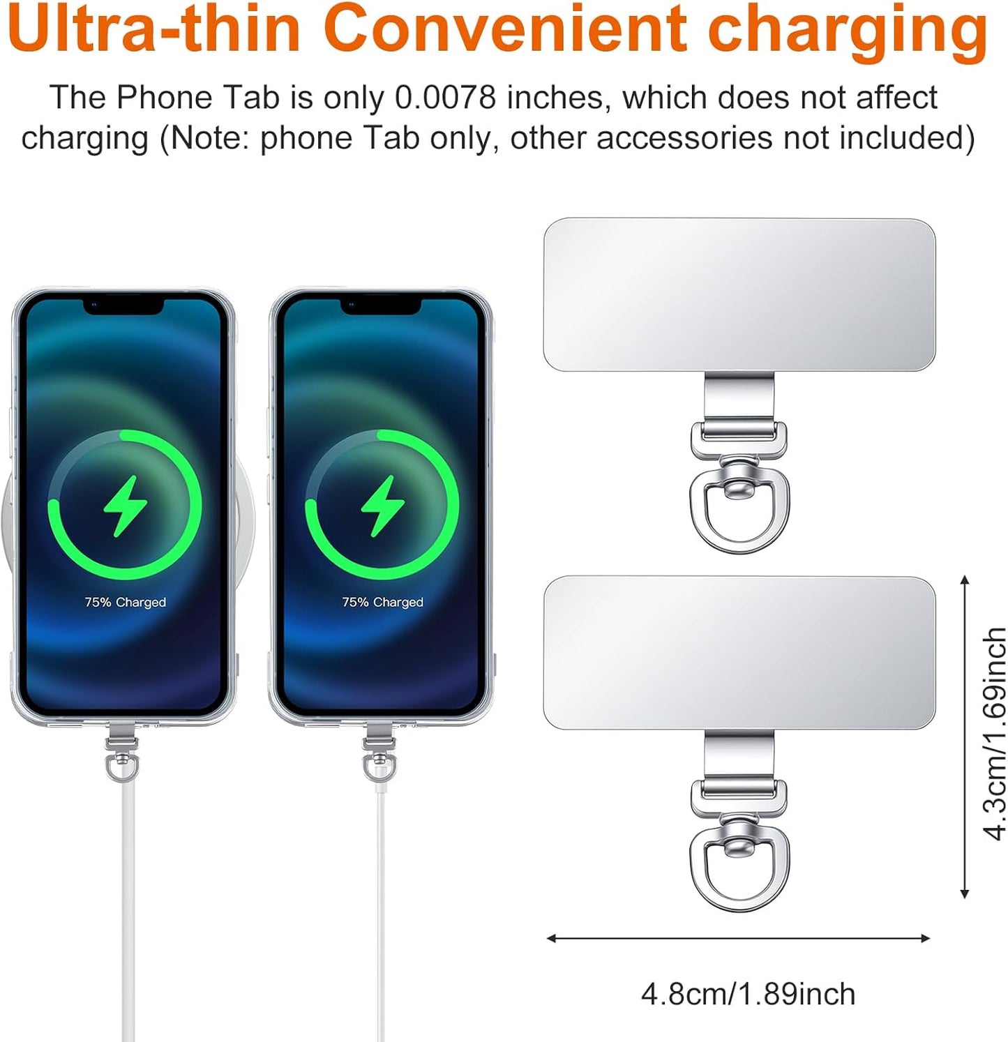 2PCS Rotatable 360 degrees Phone Tether Tab, Stainless Steel Phone Lanyard Tab Rectangle Tether Tabs for Most V1258-DP02-A-502