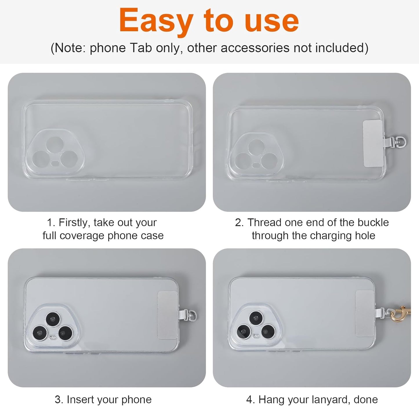 2PCS Rotatable 360 degrees Phone Tether Tab, Stainless Steel Phone Lanyard Tab Rectangle Tether Tabs for Most V1258-DP02-A-502