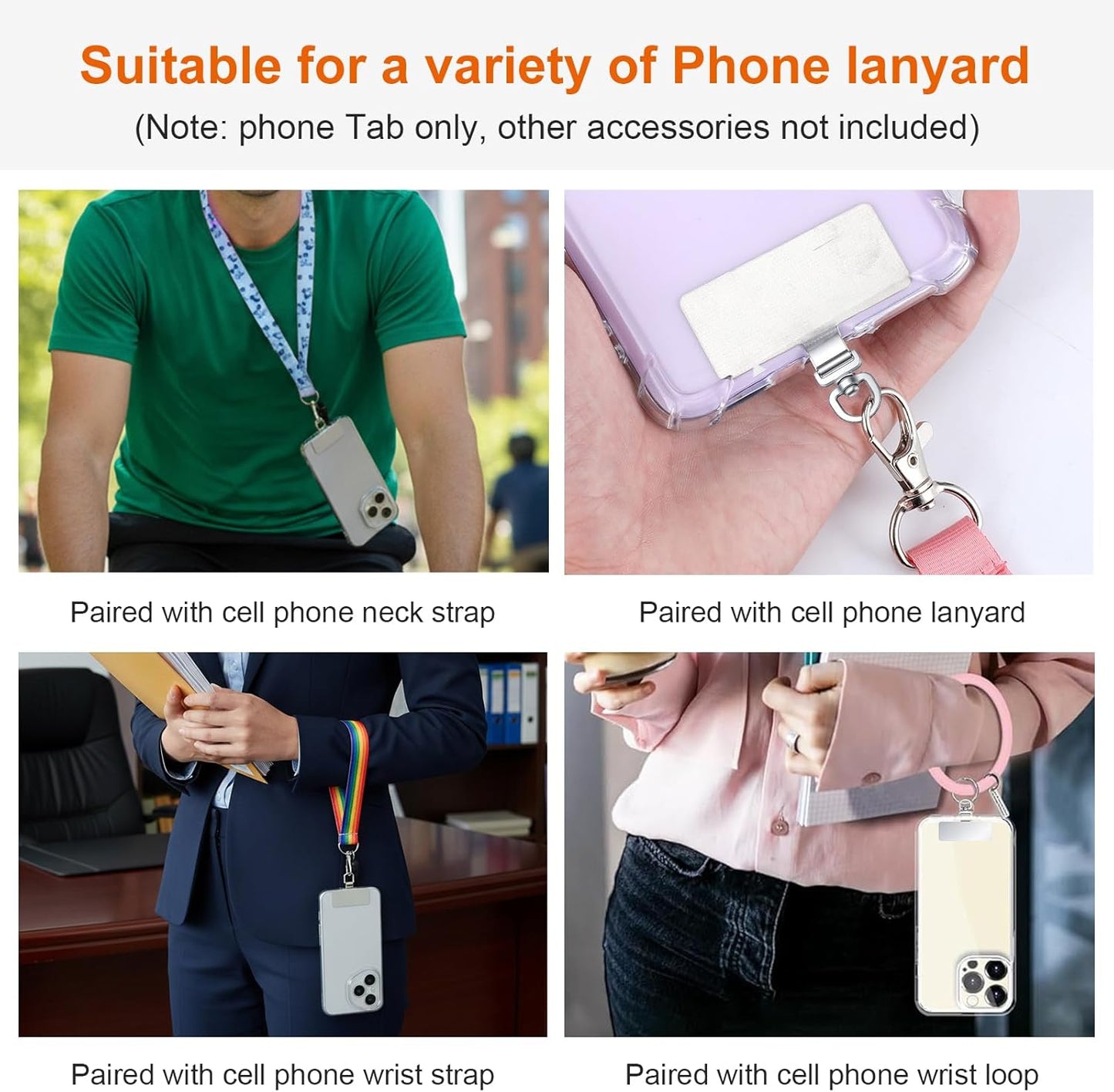 2PCS Rotatable 360 degrees Phone Tether Tab, Stainless Steel Phone Lanyard Tab Rectangle Tether Tabs for Most V1258-DP02-A-502