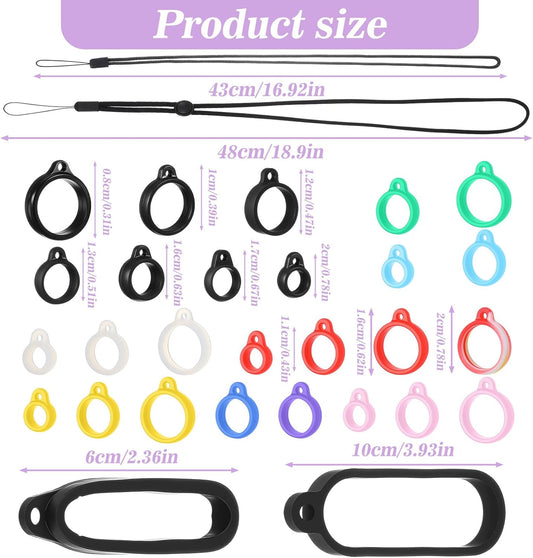 34Pcs Anti-Lost Lanyard Set Include 9 Style Black Silicone Rubber Rings-3Pcs Adjustable Lanyards,4 Style V1258-DP02-A-503