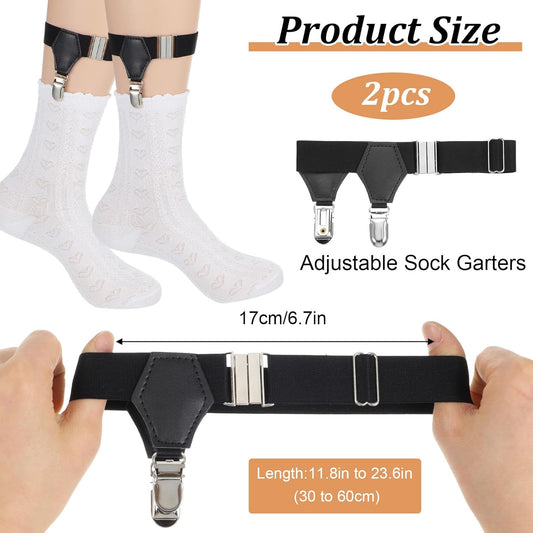 2PCS Mens Sock Garters - Adjustable Elastic Sock Suspenders Holders, Metal Non-slip Stocking Clips for V1258-DP02-A-505