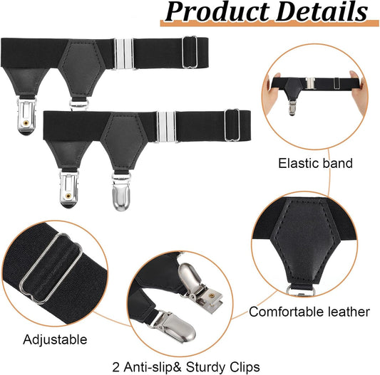 2PCS Mens Sock Garters - Adjustable Elastic Sock Suspenders Holders, Metal Non-slip Stocking Clips for V1258-DP02-A-505