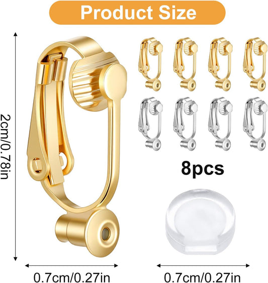 8Pcs Earring Converters Pierced to Clip on,Non-Pierced Earring Clips with 8 Silicone Pads,Convert Stud V1258-DP02-A-509