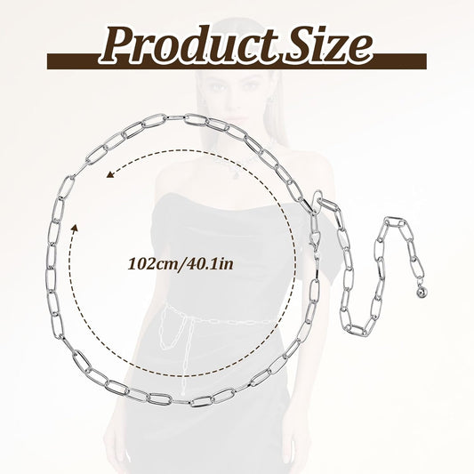 Silver Chain Belts for Women,Adjustable Womens Chain Belt Trendy Metal Belt for Jeans Dresses Pants V1258-DP02-A-512