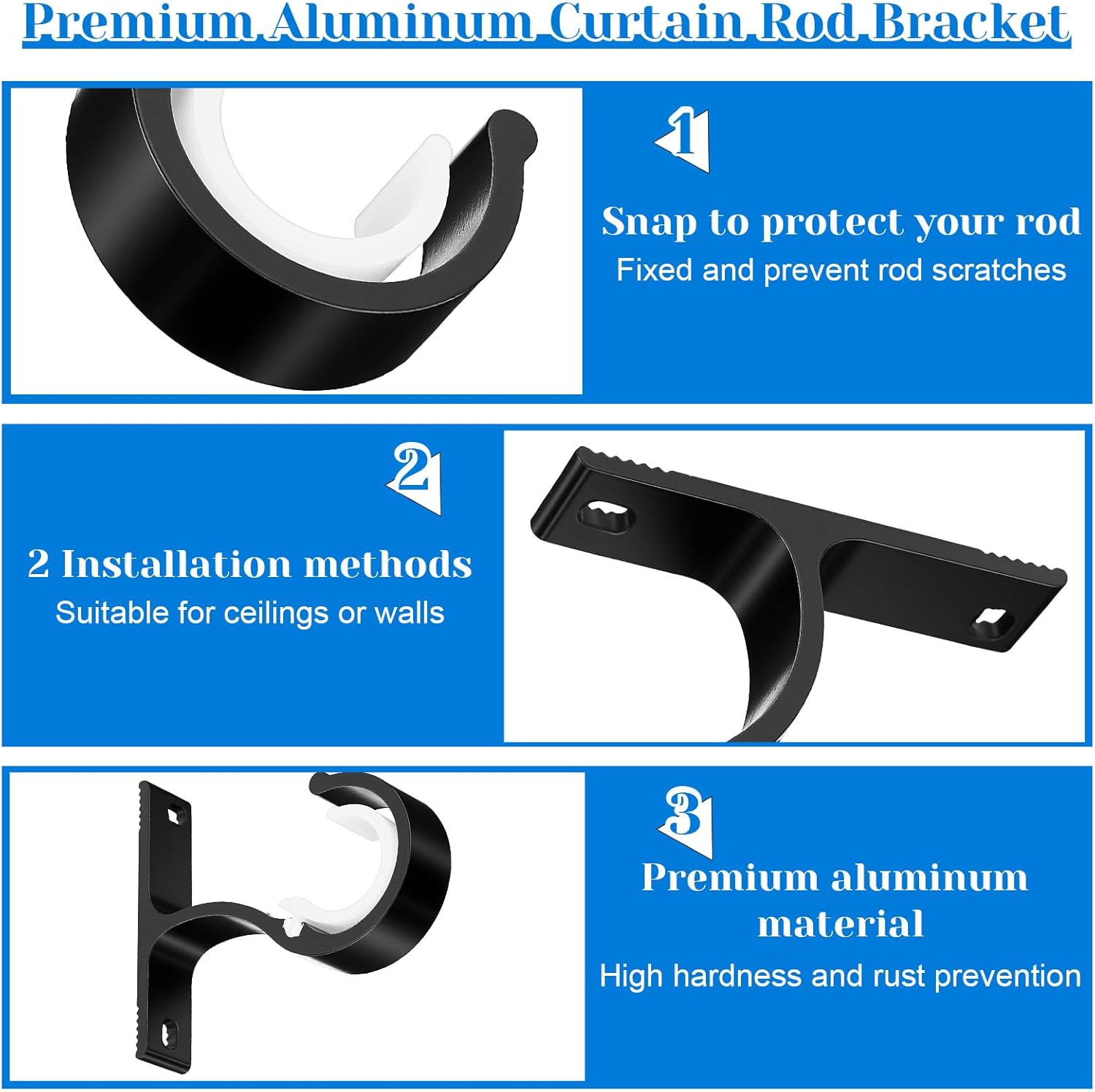 2 Sets Ceiling Curtain Rod Brackets for 1 Inch Rod, Curtain Rod Brackets Holders for Wall & Ceiling Mount V1258-DP02-A-513
