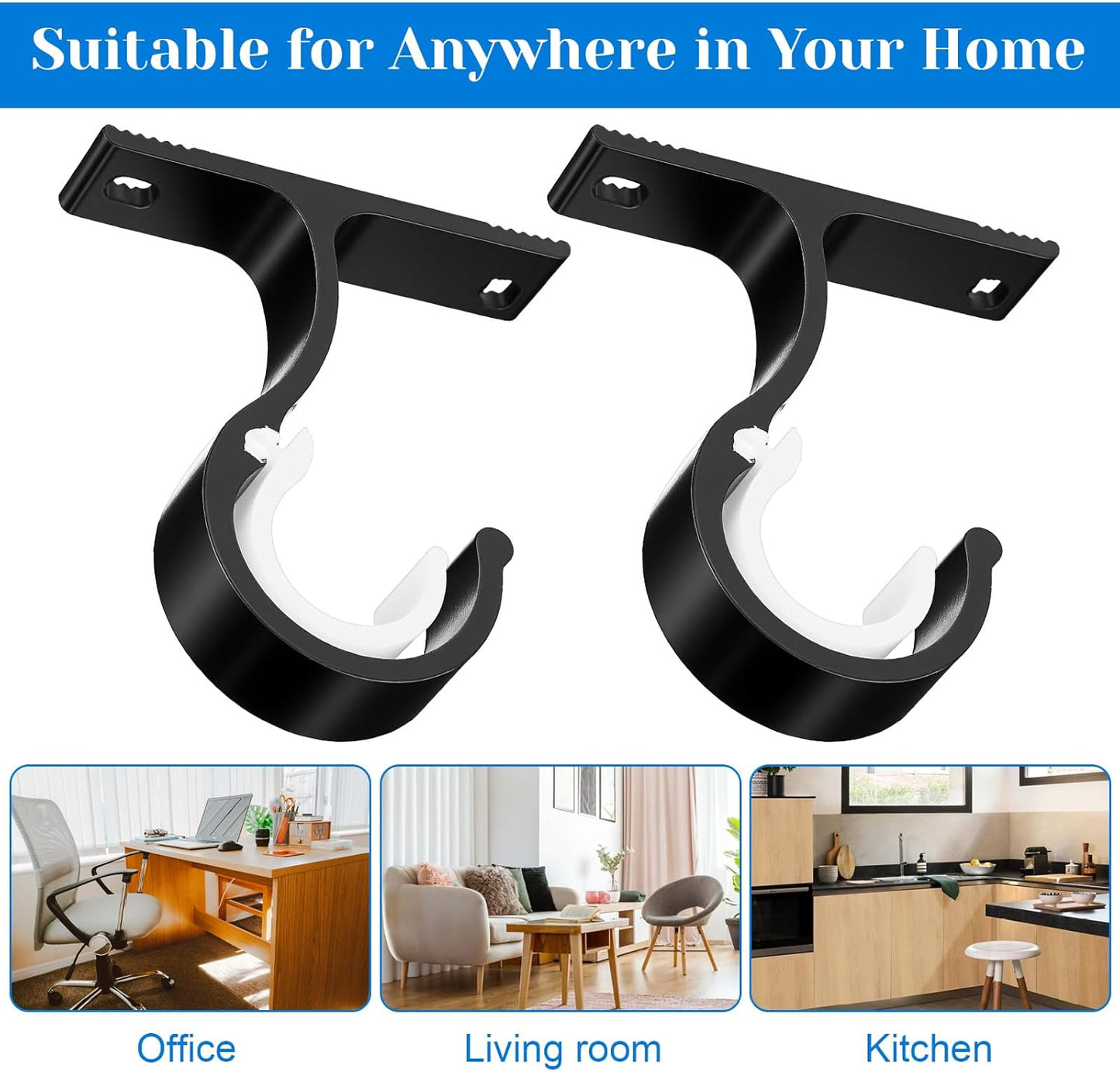 2 Sets Ceiling Curtain Rod Brackets for 1 Inch Rod, Curtain Rod Brackets Holders for Wall & Ceiling Mount V1258-DP02-A-513