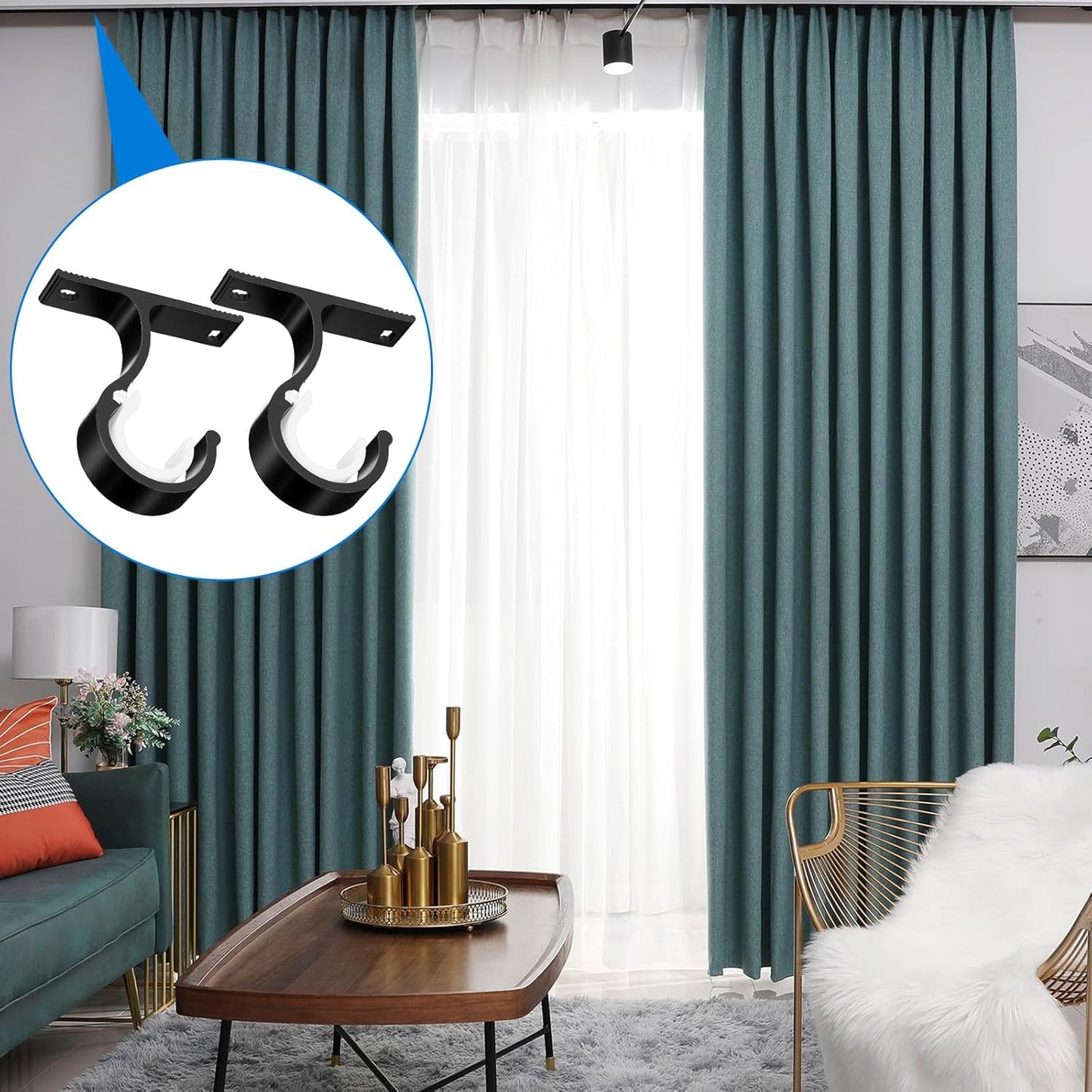 2 Sets Ceiling Curtain Rod Brackets for 1 Inch Rod, Curtain Rod Brackets Holders for Wall & Ceiling Mount V1258-DP02-A-513