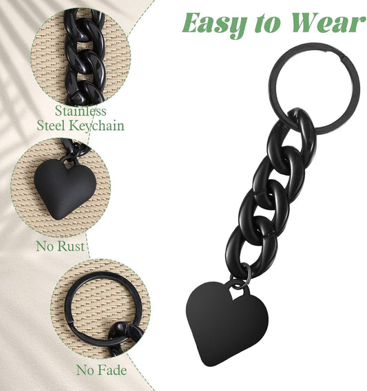 Black Heart Keychain, Goth Heart Bag Charms for Handbags, Love Key Chain Ring Gift for Valentine's Day, V1258-DP02-A-514