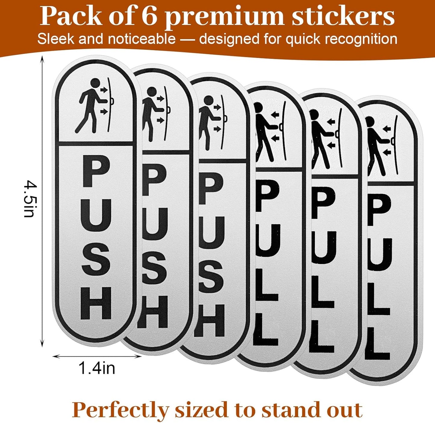 6PCS Push Pull Door Stickers - Shimmeroo Durable Waterproof Strong Adhesive Pull Push Door Sign Stickers for V1258-DP02-A-516
