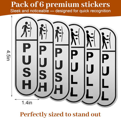 6PCS Push Pull Door Stickers - Shimmeroo Durable Waterproof Strong Adhesive Pull Push Door Sign Stickers for V1258-DP02-A-516