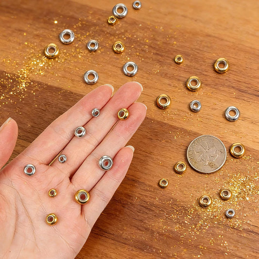 36Pcs Stopper Beads for Bracelets,Spacer Beads with Rubber Gold Silver Slider Bead Adjustable Charm Stoppers V1258-DP02-A-517