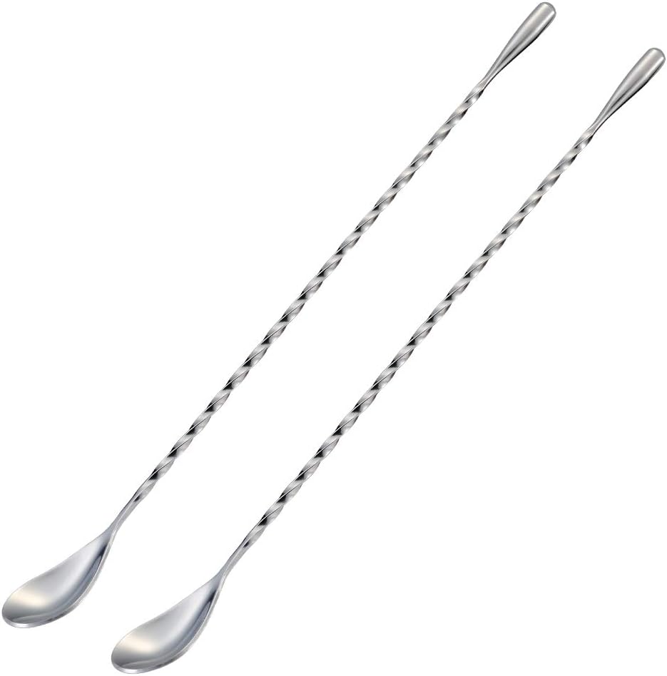 Bar Spoon Cocktail Mixing Stirrers for Drink, Stainless Steel 12 Inches Long Handle, Silver 2 Pieces V1258-DP02-A-52