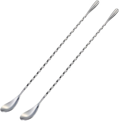 Bar Spoon Cocktail Mixing Stirrers for Drink, Stainless Steel 12 Inches Long Handle, Silver 2 Pieces V1258-DP02-A-52