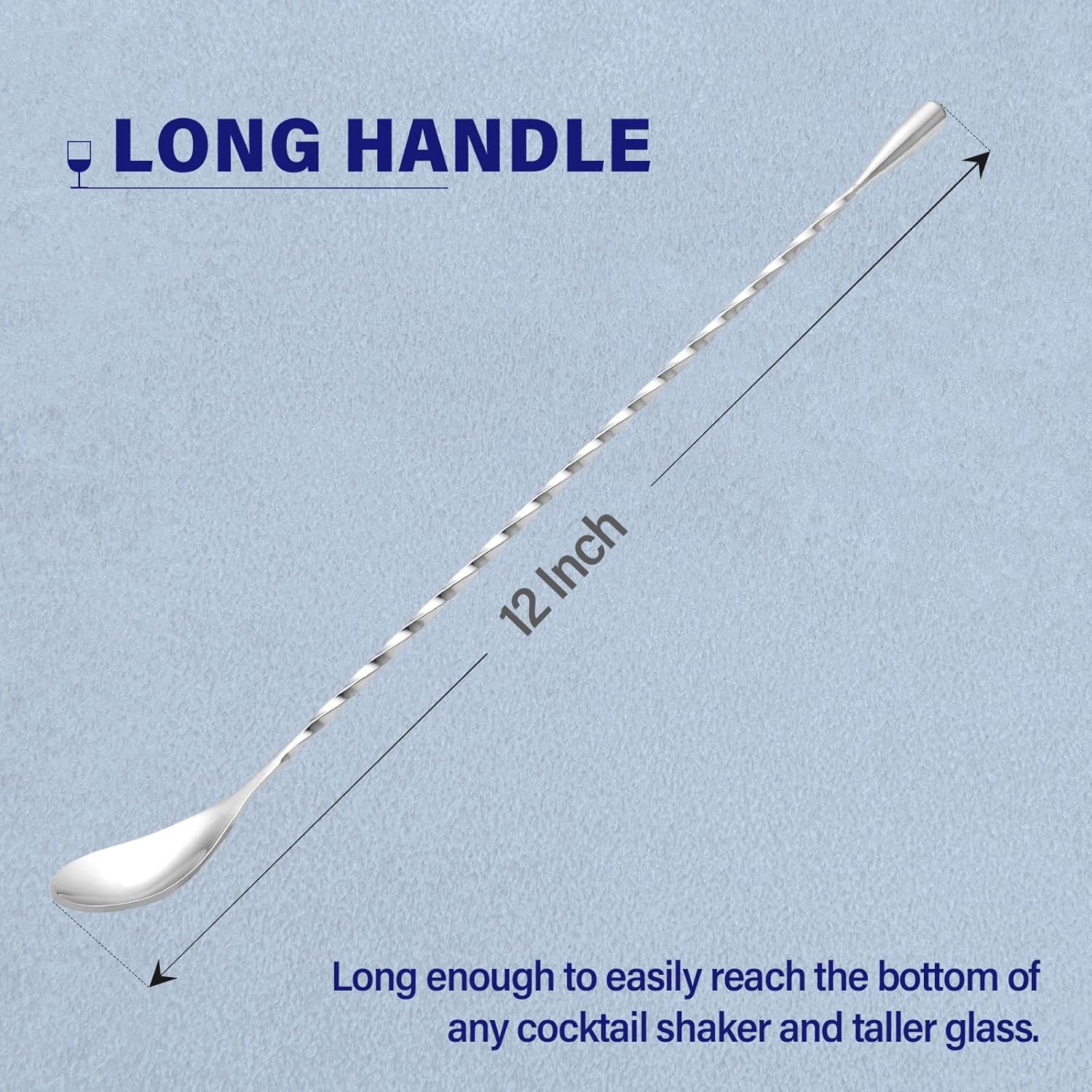 Bar Spoon Cocktail Mixing Stirrers for Drink, Stainless Steel 12 Inches Long Handle, Silver 2 Pieces V1258-DP02-A-52