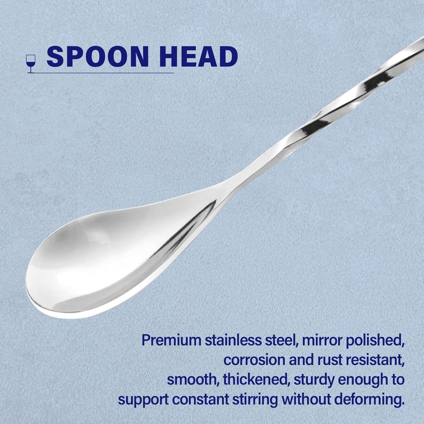 Bar Spoon Cocktail Mixing Stirrers for Drink, Stainless Steel 12 Inches Long Handle, Silver 2 Pieces V1258-DP02-A-52
