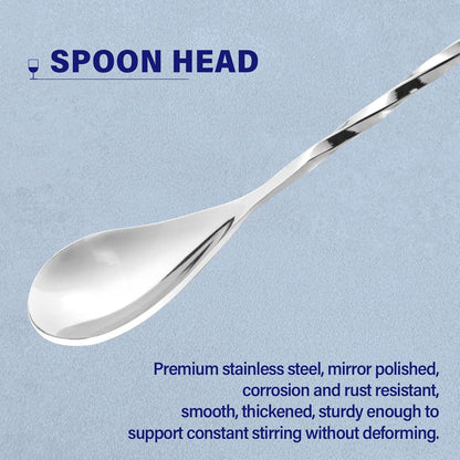 Bar Spoon Cocktail Mixing Stirrers for Drink, Stainless Steel 12 Inches Long Handle, Silver 2 Pieces V1258-DP02-A-52