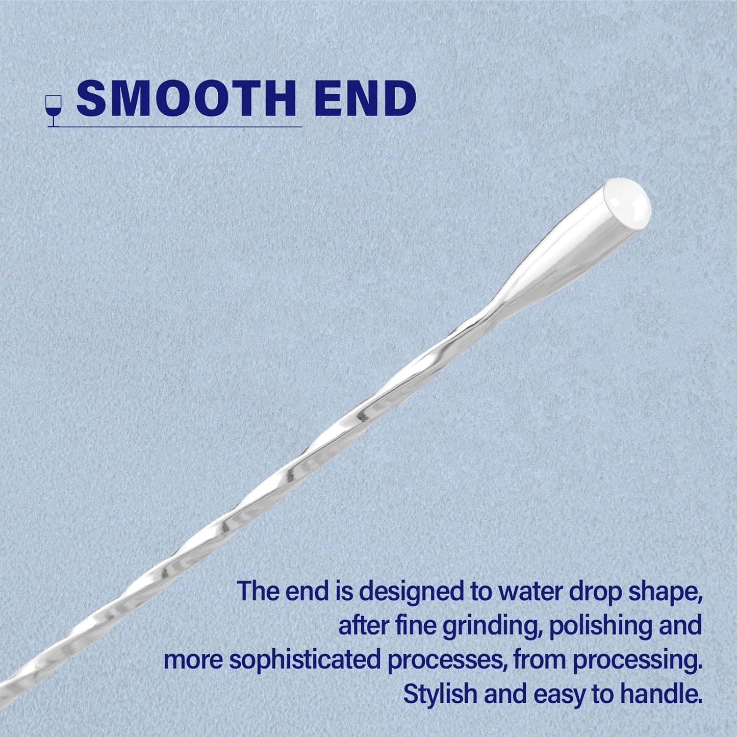Bar Spoon Cocktail Mixing Stirrers for Drink, Stainless Steel 12 Inches Long Handle, Silver 2 Pieces V1258-DP02-A-52