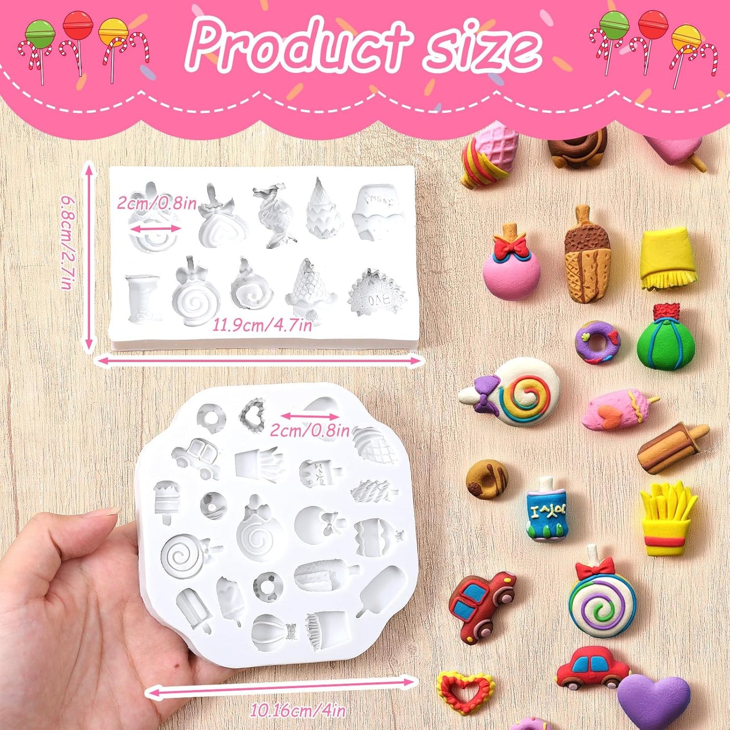 2Pcs Polymer Clay Molds for Jewelry Making Set,Silicone Air-Dry Clay Molds for Making Candy Lollipop Donut V1258-DP02-A-524