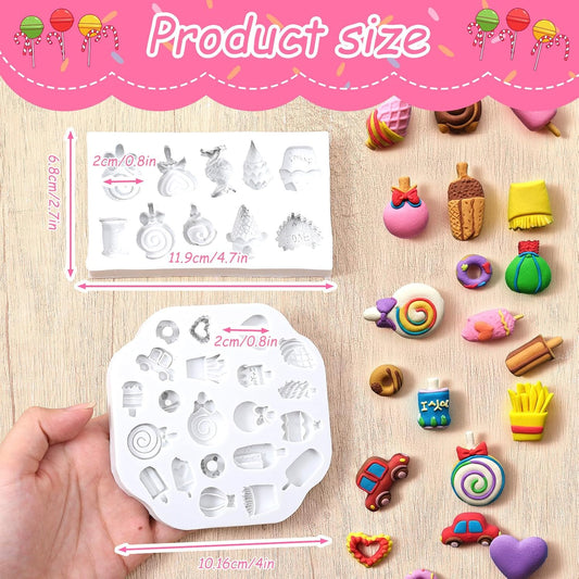 2Pcs Polymer Clay Molds for Jewelry Making Set,Silicone Air-Dry Clay Molds for Making Candy Lollipop Donut V1258-DP02-A-524