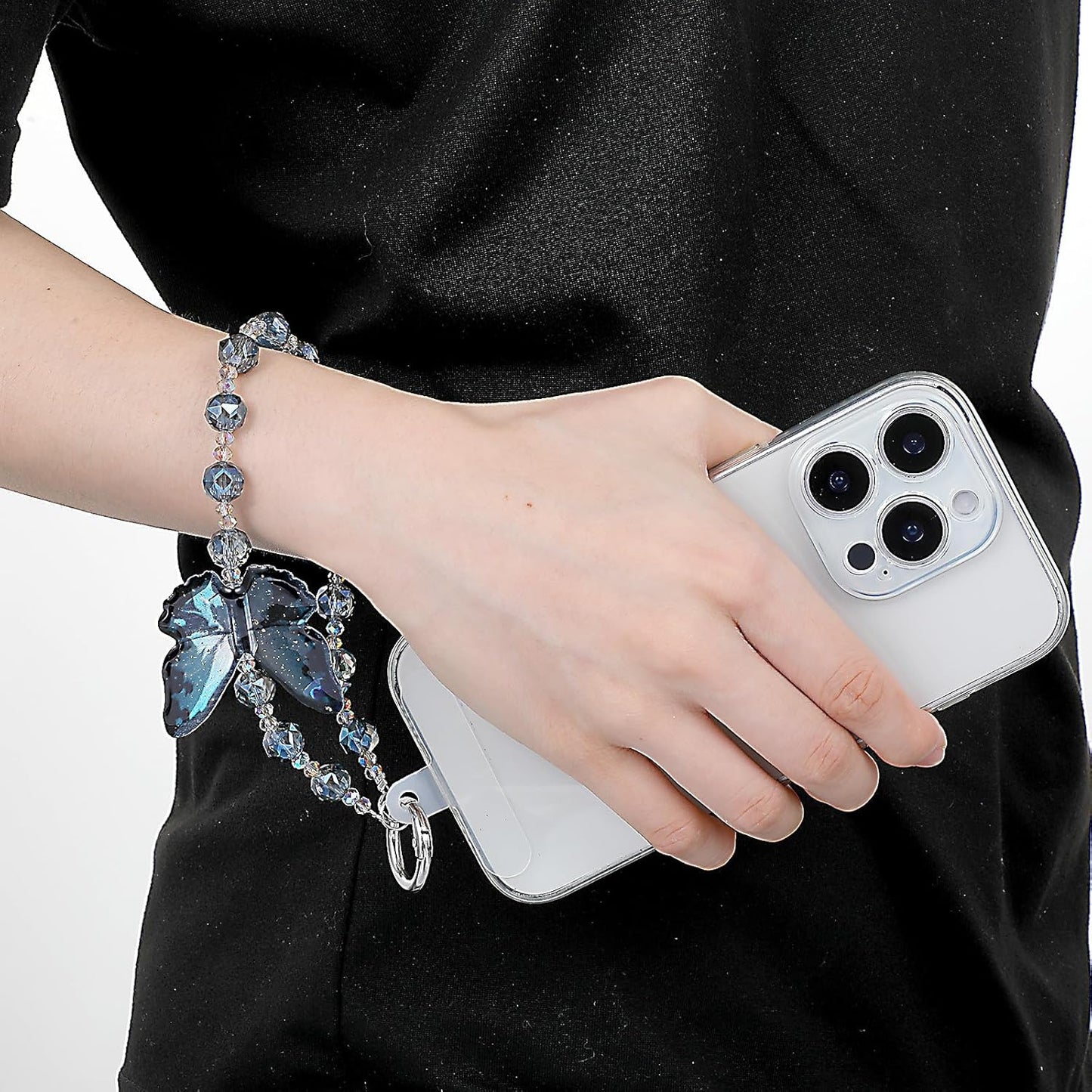 Cute Phone Charm Wrist Strap with Spacer,Butterfly Beaded Phone Chain Wristlet for Case Cellphone Chain V1258-DP02-A-525