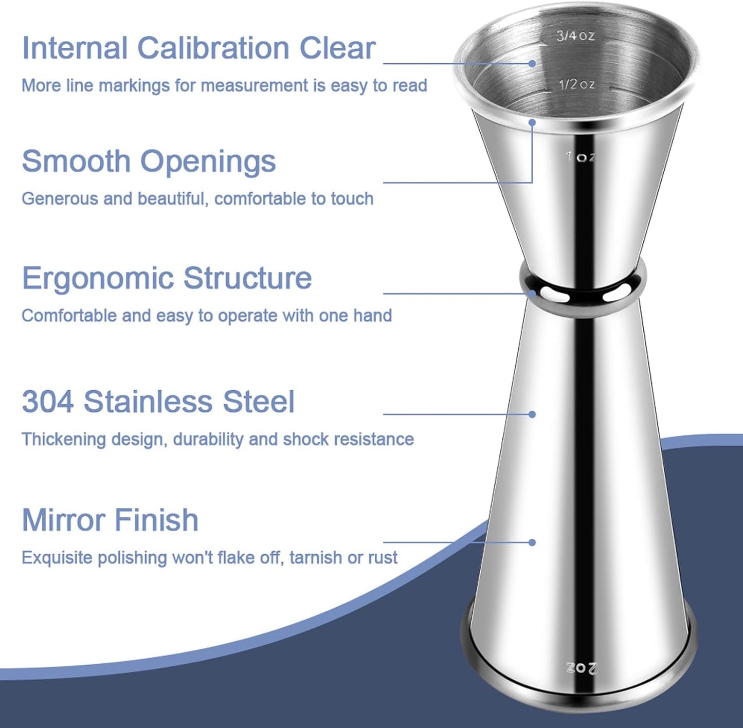 Jigger for Bartending, Double Cocktail Jigger Japanese Premium 304 Stainless Steel Jigger 2 OZ 1 OZ with V1258-DP02-A-53