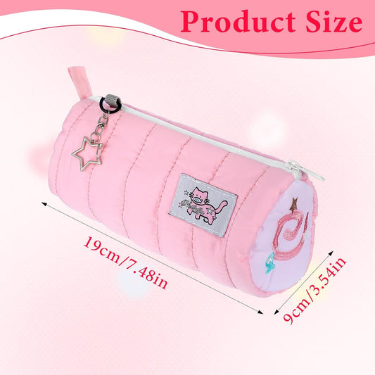 Pink Kawaii Pencil Case, Cream Roll Cartoon Large Capacity Cute Pencil Bag with Zipper, Cat Makeup Organizer V1258-DP02-A-530