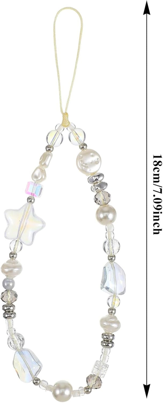 Beaded Camera Strap Wrist Cute Glass Beads Star Digital Phone Wrist Charms, Y2k Style Pearl Camera Charm V1258-DP02-A-532