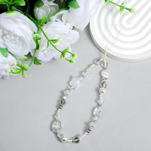 Beaded Camera Strap Wrist Cute Glass Beads Star Digital Phone Wrist Charms, Y2k Style Pearl Camera Charm V1258-DP02-A-532