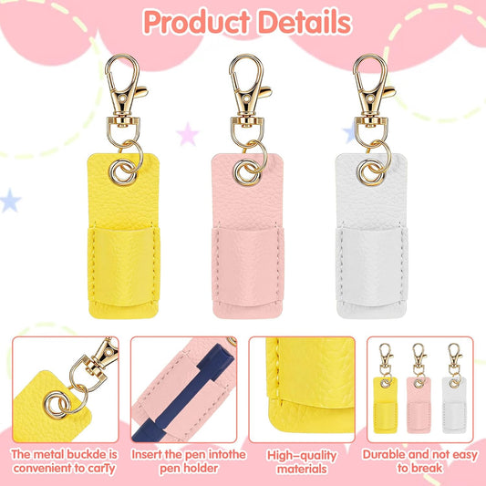 3Pcs Lanyard Pen Holder,Single Lanyard Pen Holder Anti-Lost PU Leather Badge Pens Keychain for V1258-DP02-A-535