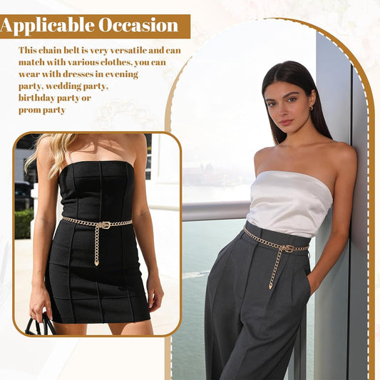 Gold Chain Belts for Women,Adjustable Gold Metal Belts for Women Trendy Waist Chain Belt for Dress & Jeans V1258-DP02-A-537