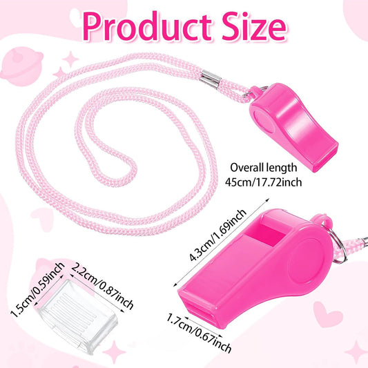 2PCS Pink Coach Whistle with Lanyard, High-Pitched Plastic Whistles Emergency Loud Crisp Sound for Coach V1258-DP02-A-538