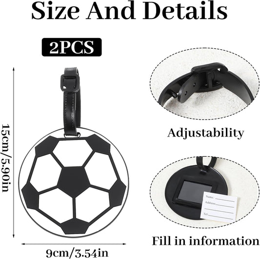 2Pcs Soccer Travel Tags for Luggage,PVC Id Tags for Sports & Travel,Cute Soccer Ball Name Label for Luggage V1258-DP02-A-539