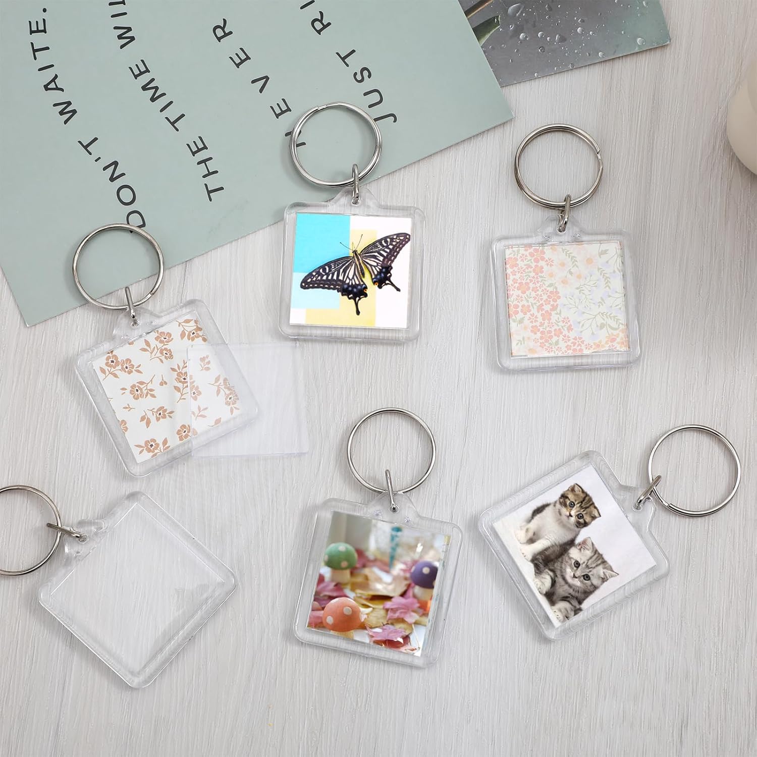 10PCS Acrylic Photo Keychain Blanks,Clear Blank Keychains Picture Frame Keychain Holder DIY Set for Bags Car V1258-DP02-A-540