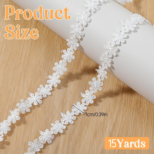 15 Yards White Lace Ribbon - 13.7m Vintange Floral Lace Trim Ribbon Cotton Embroidery Flower Trims for V1258-DP02-A-541