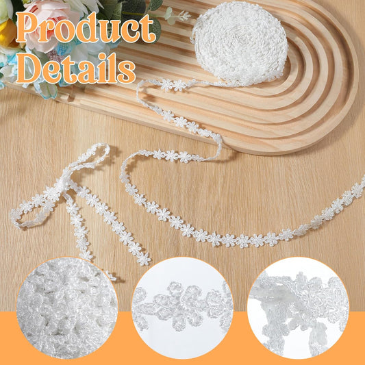 15 Yards White Lace Ribbon - 13.7m Vintange Floral Lace Trim Ribbon Cotton Embroidery Flower Trims for V1258-DP02-A-541
