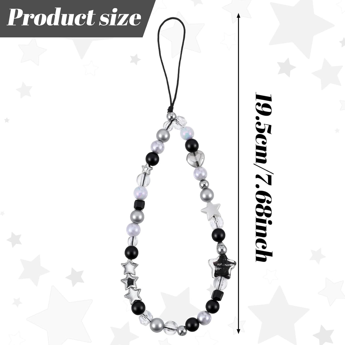 Beaded Camera Hand Strap, Cool Black Star Phone Lanyard Wrist Cute Bag Charm Digital Camera Wrist Strap for V1258-DP02-A-542